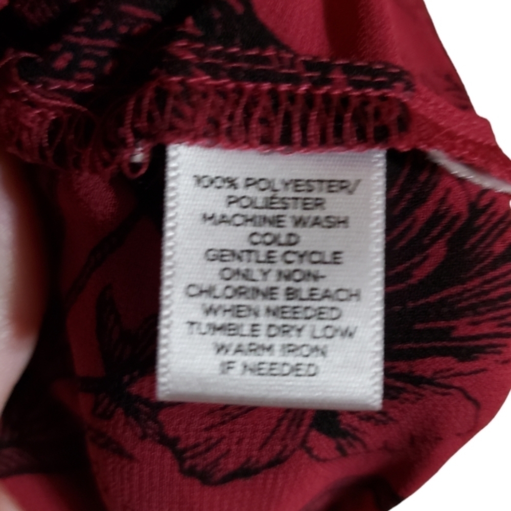 Ann Taylor Loft Womens Blouse Red BLACK BUTTERFLIES Size SP Long Sleeve Sheer - Picture 8 of 8